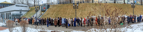 Pensioners stand in line